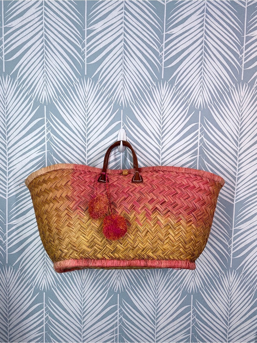 Handwoven Gradient Pink and Tan Straw Tote Bag